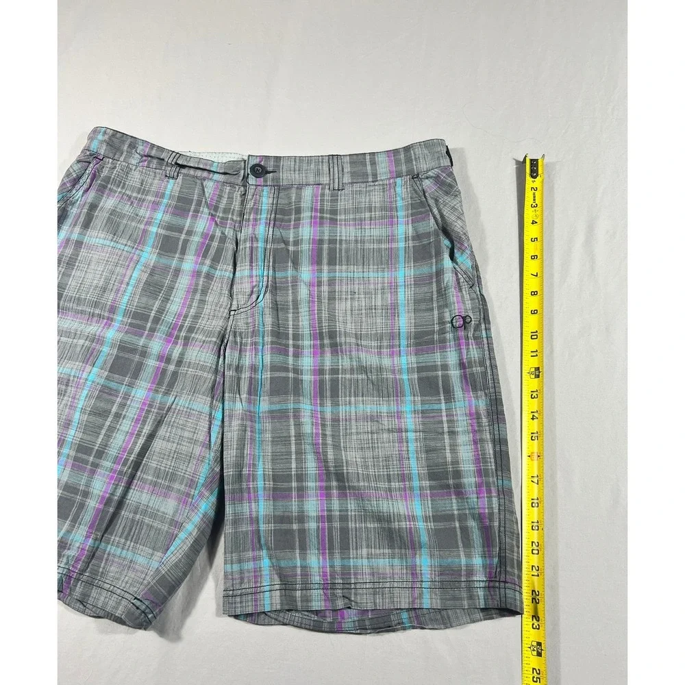 Vintage‎ Ocean Pacific OP Men's Plaid Shorts Grey Purple Turquoise Size 42